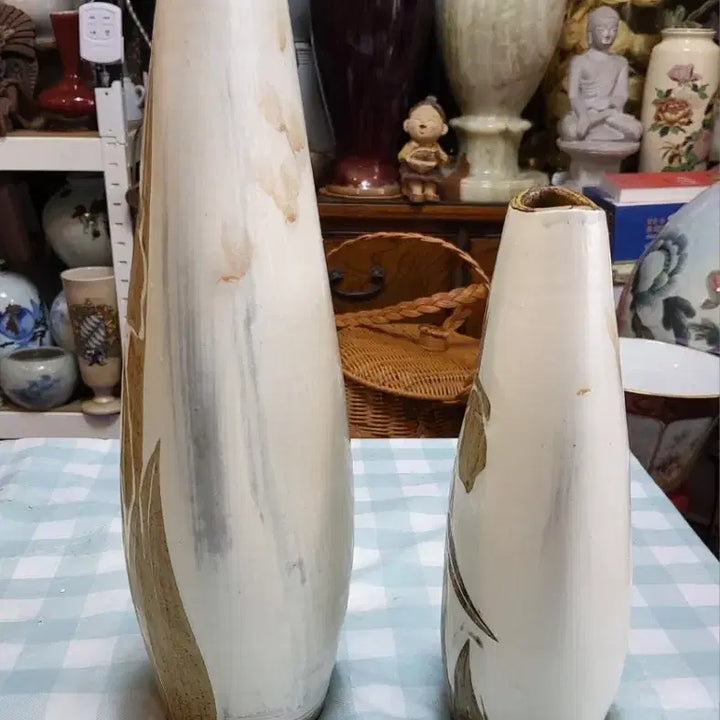 [BUNJANG] Korean Modern Buncheong Ware Iris Vase Set (Large/Small) / 현대 분청사기 조화문 화병 세트