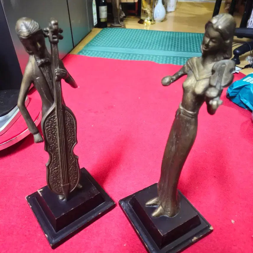 [BUNJANG] Simon Workshop European Style Bronze String Duo Sculpture Set / [엔틱 명품] 유럽풍 브론즈 현악 2중주 청동상 세트 (Simon 공방