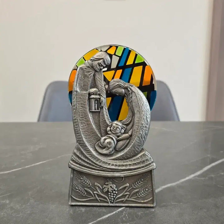 [BUNJANG] Vintage Pewter &amp; Stained Glass Holy Family Ornament / 빈티지 주석 성가정 장식품