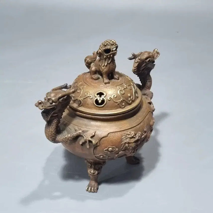 [BUNJANG] Ming Dynasty Xuande Mark Bronze Tripod Censer with Double Dragon Handles / 대명선덕년제 용문 쌍이룡 삼족 향로