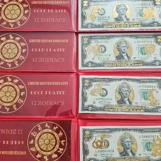 [BUNJANG] USA Lucky $2 Gold Plated Zodiac Coins 4-Piece Bundle Set / 미국 행운의2달러 골드 도금 12지신 기념세트 4종 일괄
