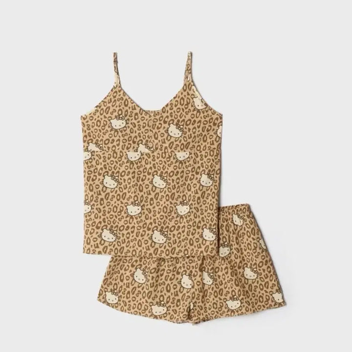 [BUNJANG] Spao Hello Kitty Leopard Pajama Set Brown S (Sealed) / 미개봉) 스파오 헬로키티 레오파드 슬립 파자마 브라운 S. L
