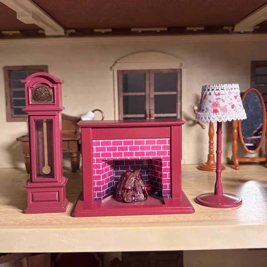[BUNJANG] Sylvanian Families Old Wall Clock, Fireplace &amp; Stand Bundle Set / 실바니안 올드 벽시계 벽난로 스텐드 일괄