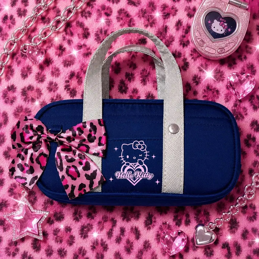 [BUNJANG] Sanrio Hello Kitty Gal Ribbon Leopard Schoolbag Pouch Pencil Case / 일본가) 산리오 헬로키티 갸루 리본 레오파드 스쿨백 파우치 펜슬케이스