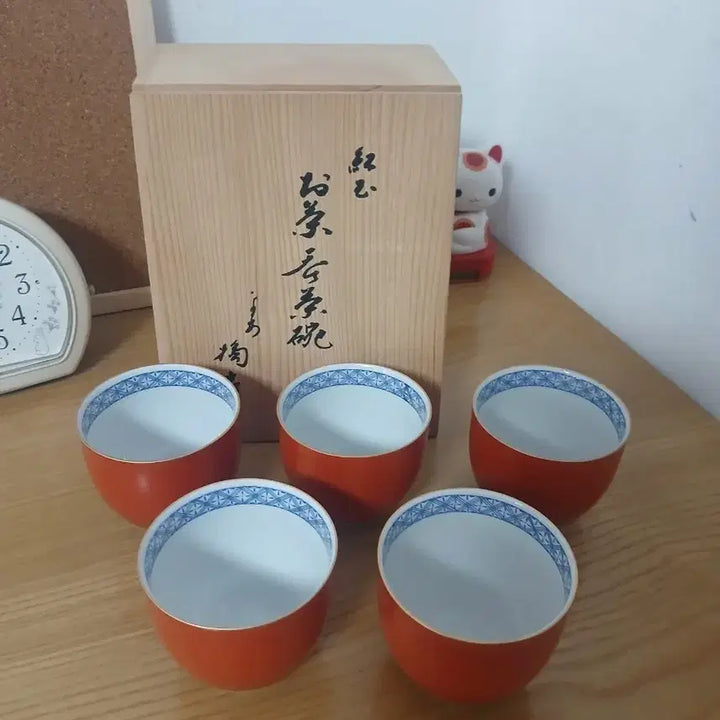 [BUNJANG] Tachikichi Traditional Japanese Tea Cups Set of 5 with Wooden Box / 일본 타치키치 전통 찻잔 5개 세트