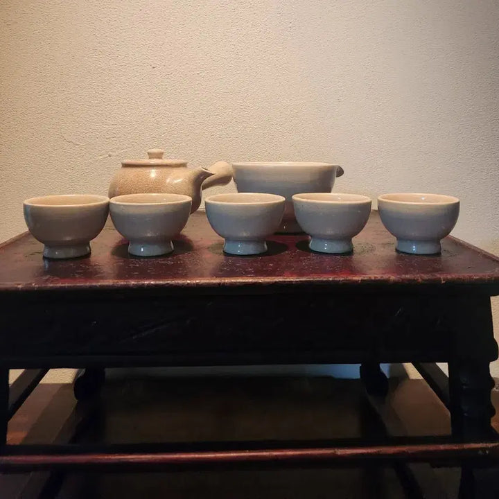 [BUNJANG] Dasanhakdang 5-Person Buncheong Tea Set / 다산학당 5인 분청 다기 세트]
