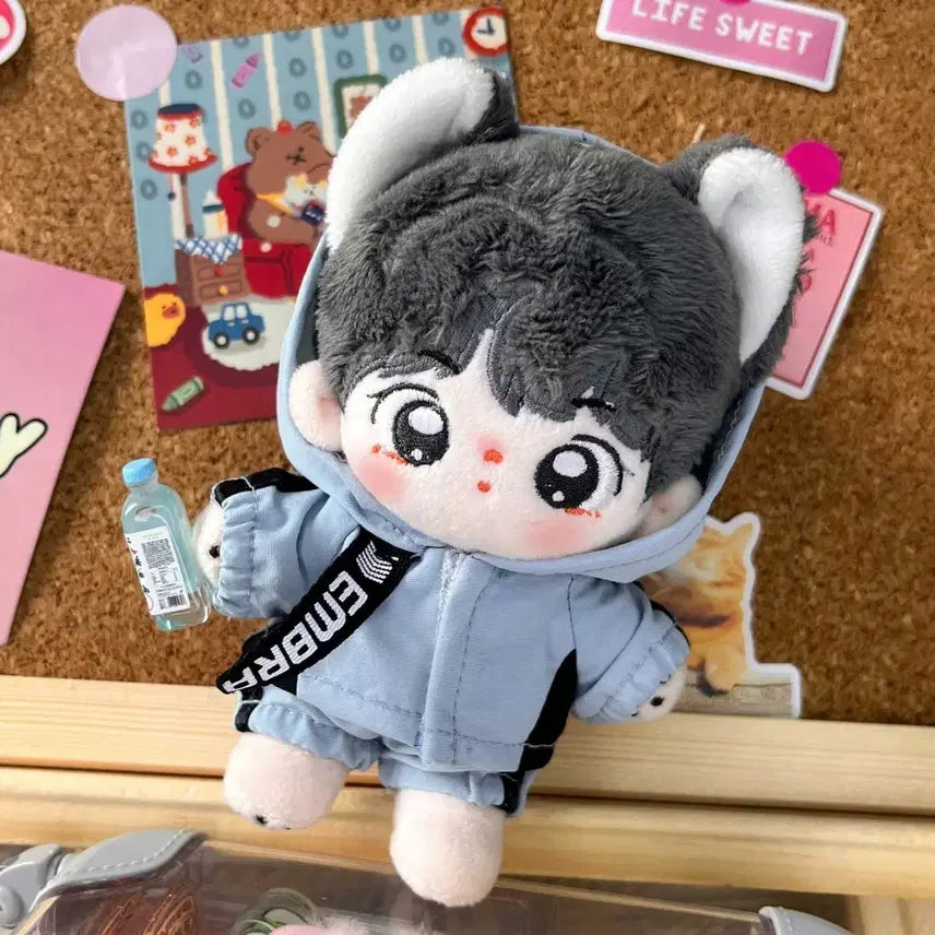 [BUNJANG] 10cm Doll Sport Hoodie Sky Blue Sweatshirt / 10cm 솜인형 파랑 스포츠 후드 하늘색 스웨트 셔츠 솜깅옷