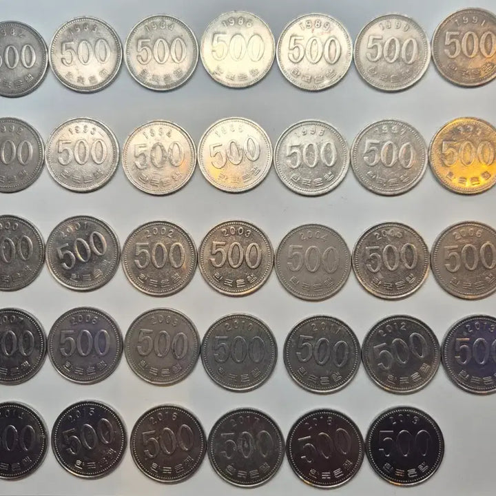 [BUNJANG] 1982-2019 500 Won Coin Bundle Set (34 Types) / 500원 1982~2019년 34종 일괄