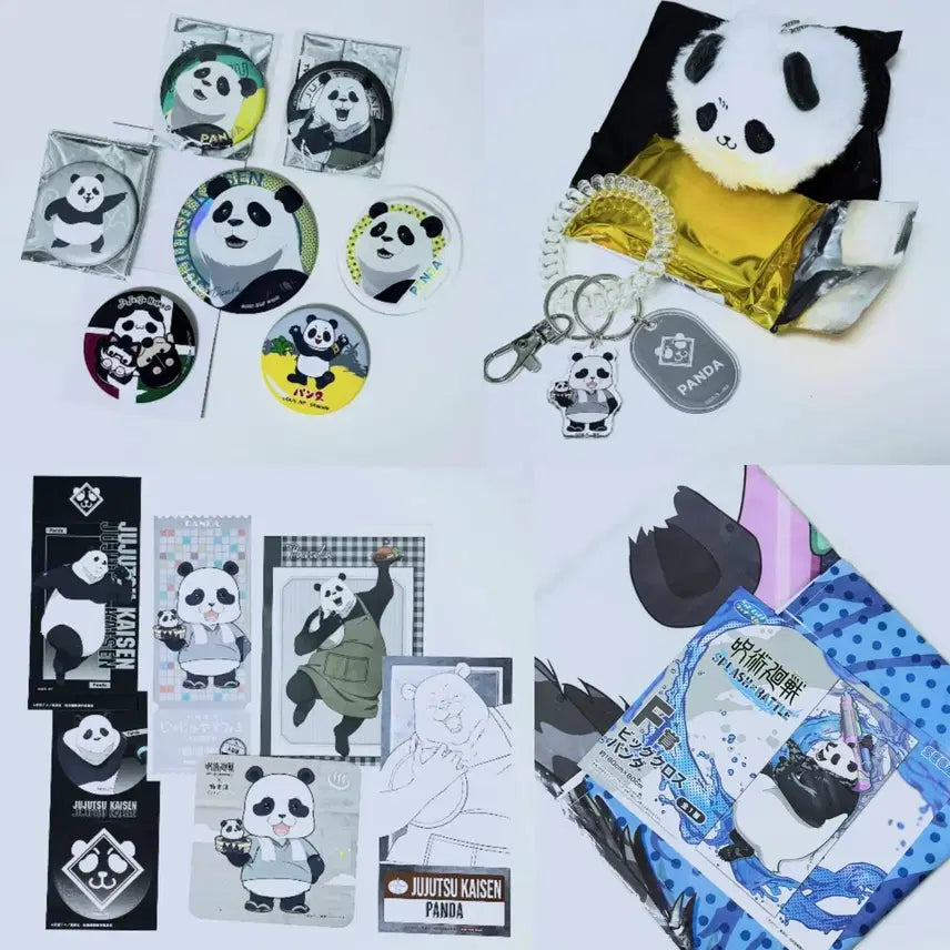 [BUNJANG] Jujutsu Kaisen Panda Goods Bundle Set (Can Badges, Big Cross, Acrylic, Harunanko Plush, etc.) / 주술회전 판다 굿즈 일괄 (캔뱃지 빅크로스 아크릴 하루냥코 지류 등)