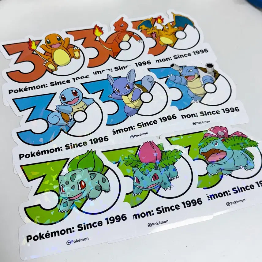 [BUNJANG] Pokemon 30th Anniversary Logo Stickers Set - Gen 1 Starters / 포켓몬 30주년 로고스티커 이상해씨 꼬부기 파이리 이상해꽃 거북왕 리자몽