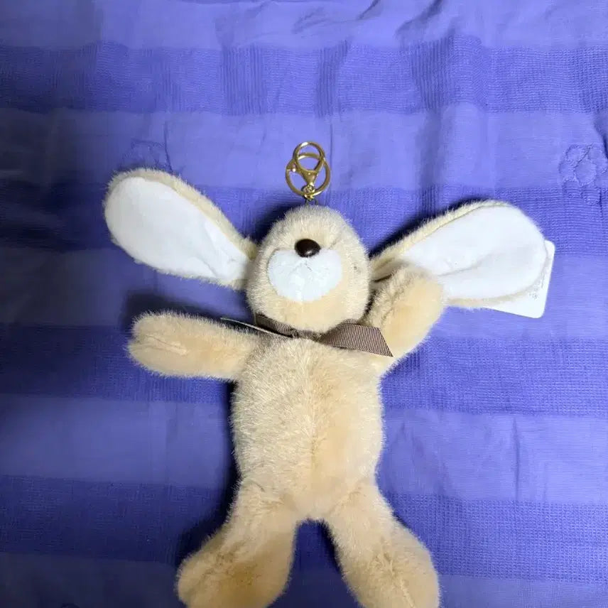 [BUNJANG] Beige Rabbit Plush Keychain with Ribbon / 토끼 인형키링 베이지색 리본