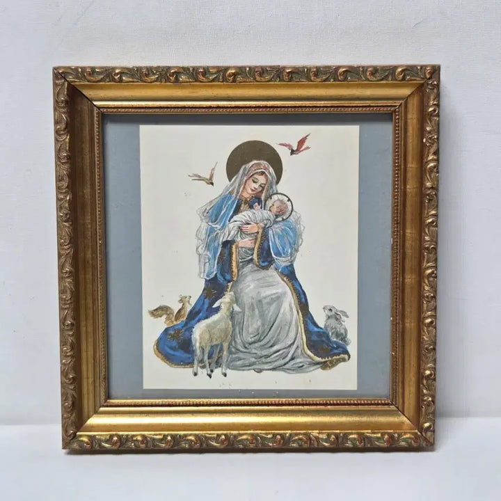 [BUNJANG] 1970s Brazilian Artist Original Painting of Virgin Mary Framed Art / 1970년대 브라질 작가  성모마리아 그림 원본 유리액자 천주교
