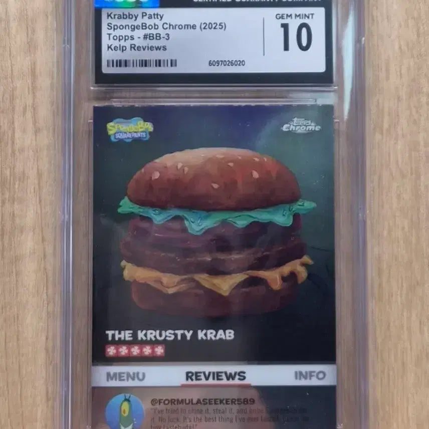 [BUNJANG] SpongeBob SquarePants Krabby Patty Card CGC 10 Gem Mint / 탑스 크롬 스폰지밥 게살버거 카드 cgc10 팝니다.