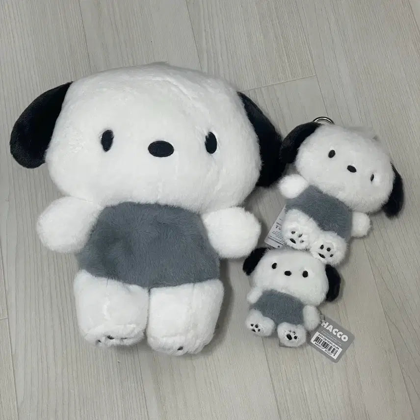 [BUNJANG] Sanrio Pochacco Monotone Plush Keyring Set (3 Sizes) / (3종 세트) 산리오 포차코 모노톤 흑백 그레이 인형 키링