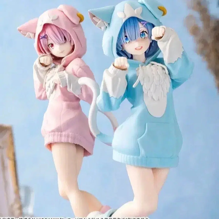 [BUNJANG] Sega EXTELLA Re:Zero Rem &amp; Ram Mofumofu Cat Hoodie Figure Set (Unsealed) / [미개봉]세가 스텔라 Re 제로 리제로 렘 람 모후모후 고양이후드 피규어 세트