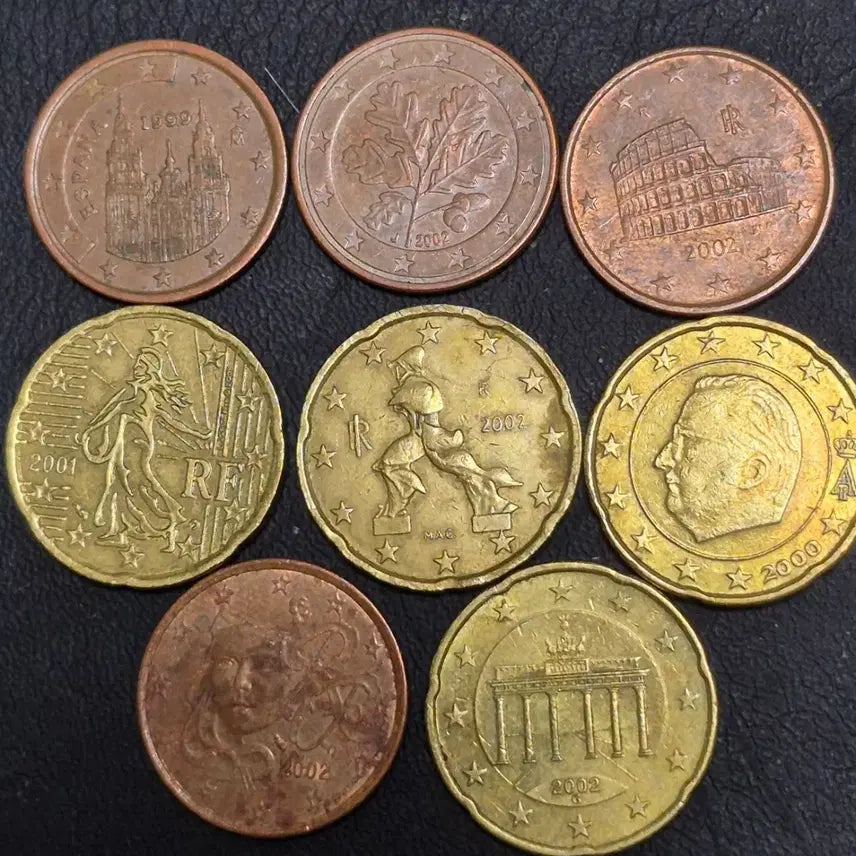 [BUNJANG] Euro 20 Cent &amp; 5 Cent Coin Set (2000-2002) / 유로 20센트5센트 2000-2002년 주화 줄세우기 8점. 초년도