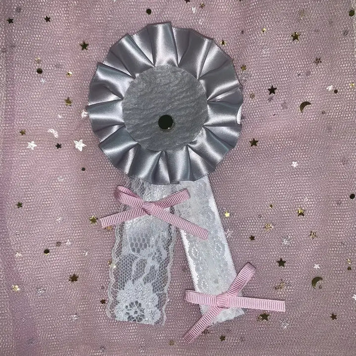 [BUNJANG] Handmade Ita Bag Can Badge Rosette - Silver Lace / 수제 이타백 캔뱃지 천사코어 로제트-실버레이스
