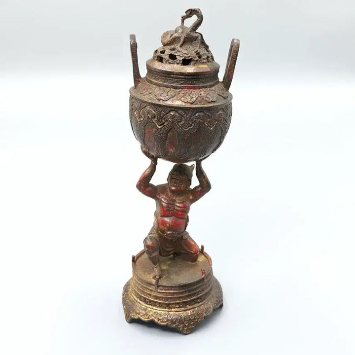 [BUNJANG] Chinese Bronze Incense Burner with Yaksha Base, Late Qing Dynasty / Republic Era / 청말 민국 야차상 도깨비 받침 동제 향로 중국골동품 고미술품 수집품