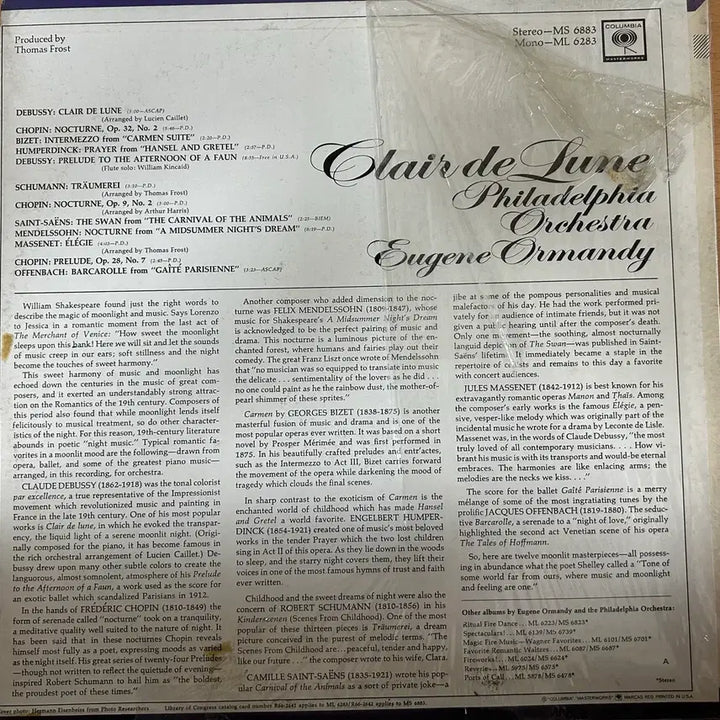 [BUNJANG] Eugene Ormandy &amp; Philadelphia Orchestra Clair de Lune LP (Columbia US Pressing) / 음반 LP 유진 오먼디 (필라델피아 오케스트라)