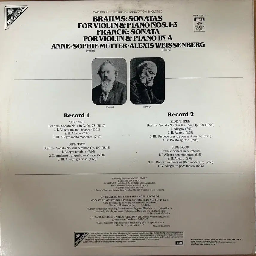 [BUNJANG] Brahms Violin Sonatas Violin Sonata No. 1-3 Franck Violin Sonata 2-LP Vinyl Record / 음반 LP 브람스 바이올린 소나타