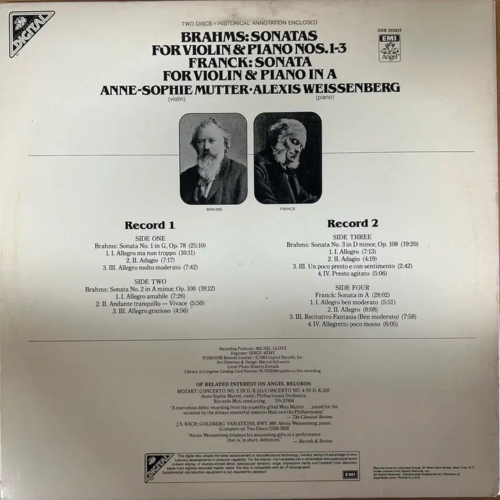 [BUNJANG] Brahms Violin Sonatas Violin Sonata No. 1-3 Franck Violin Sonata 2-LP Vinyl Record / 음반 LP 브람스 바이올린 소나타