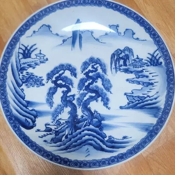 [BUNJANG] Large Celadon Porcelain Landscape Plate / 청화백자 산수화 대형접시