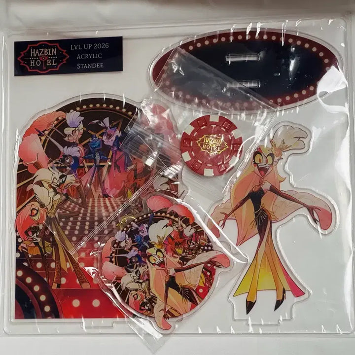 [BUNJANG] Hazbin Hotel Level Up Limited Edition Charlie Stand + Keyring + Poker Chip Bundle Set / 해즈빈 호텔 LVL UP 레벨업 한정판 찰리 스탠드+키링+포커칩 일괄
