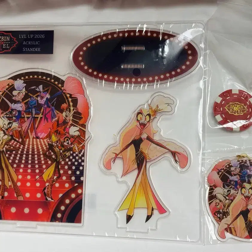 [BUNJANG] Hazbin Hotel Level Up Limited Edition Charlie Stand + Keyring + Poker Chip Bundle Set / 해즈빈 호텔 LVL UP 레벨업 한정판 찰리 스탠드+키링+포커칩 일괄