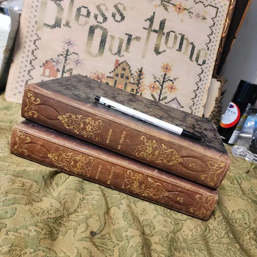 [BUNJANG] Antique French Book: HISTOIRE Volume 1 &amp; 2 / 고서 프랑스 HISTOIRE 2권 두께4.2cm 크기25.5mX16.7