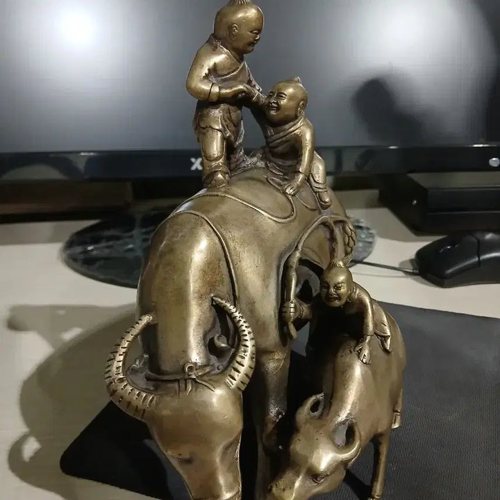 [BUNJANG] Gilded Bronze Boys Riding Water Buffalo Figurine / 황금동 소를탄  동지들