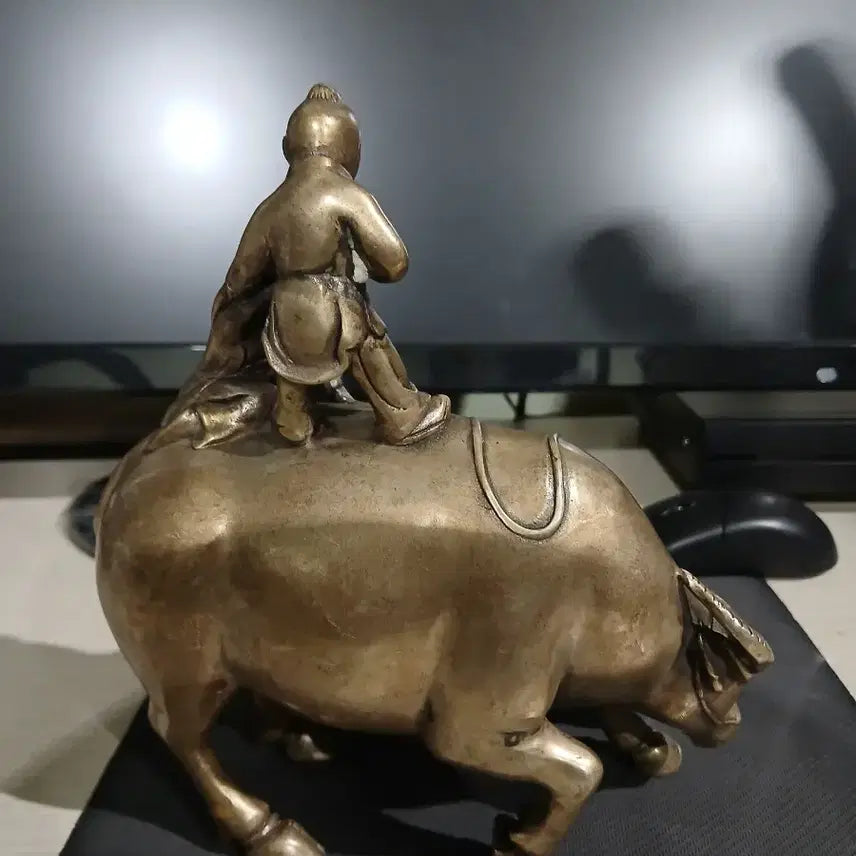 [BUNJANG] Gilded Bronze Boys Riding Water Buffalo Figurine / 황금동 소를탄  동지들