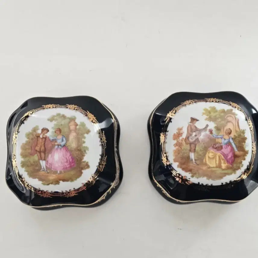 [BUNJANG] Antique Limoges "Lovers" Blue Jeweled Box / 엔틱 리모지 연인 블루보석함