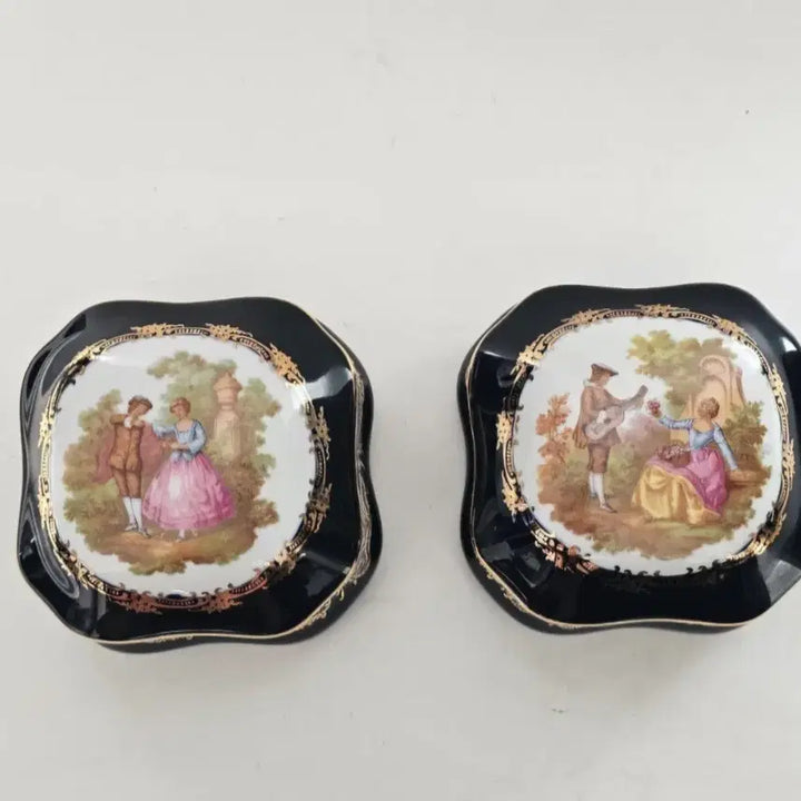 [BUNJANG] Antique Limoges "Lovers" Blue Jeweled Box / 엔틱 리모지 연인 블루보석함