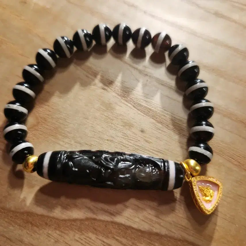[BUNJANG] Natural Agate Guanyin Bodhisattva Carved Bracelet / 불교천연마노 관세음보살조각