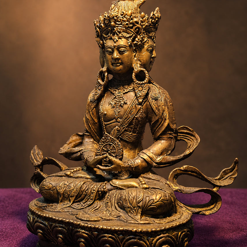 [BUNJANG] Mahatājakāya Vairocana Four-Faced Metal Buddha Statue (22cm) / 태장계 대일여래 사면 금속 불상 22cm 개인 소장품