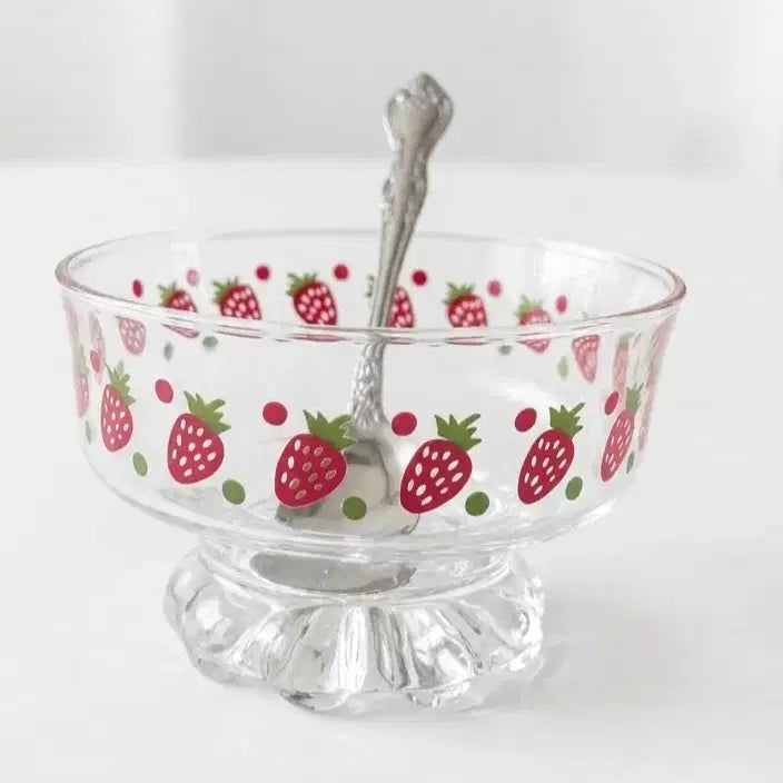 [BUNJANG] Vintage Strawberry Pattern Glass Cup and Bowl Set / 빈티지유리컵 유리그릇세트