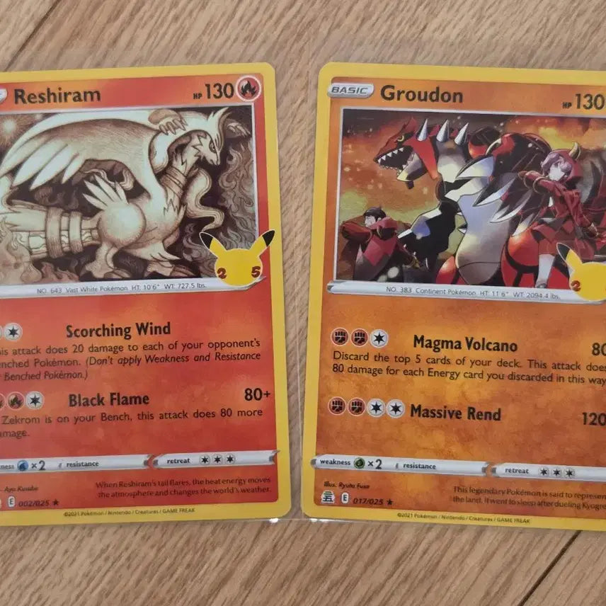 [BUNJANG] Pokemon Card 25th Anniversary Reshiram &amp; Groudon 2-Card Set (English/North American Version) / [영판/북미25주년] 포켓몬 카드 25주년 레시라무&amp;그란돈 2종 세트