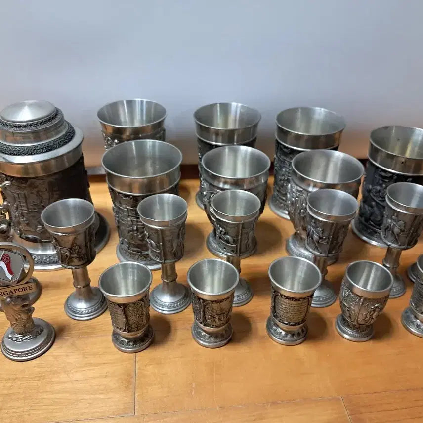 [BUNJANG] Antique Pewter Tea Set with Cups and Glasses / 엔틱,주석주전자1,주석잔등 일괄