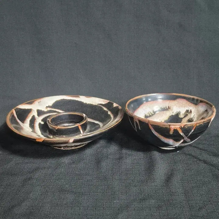 [BUNJANG] Black Glaze Jian Ware Tea Bowl with Stand / 흑유 건요 천목 다완 잔 잔대 차잔
