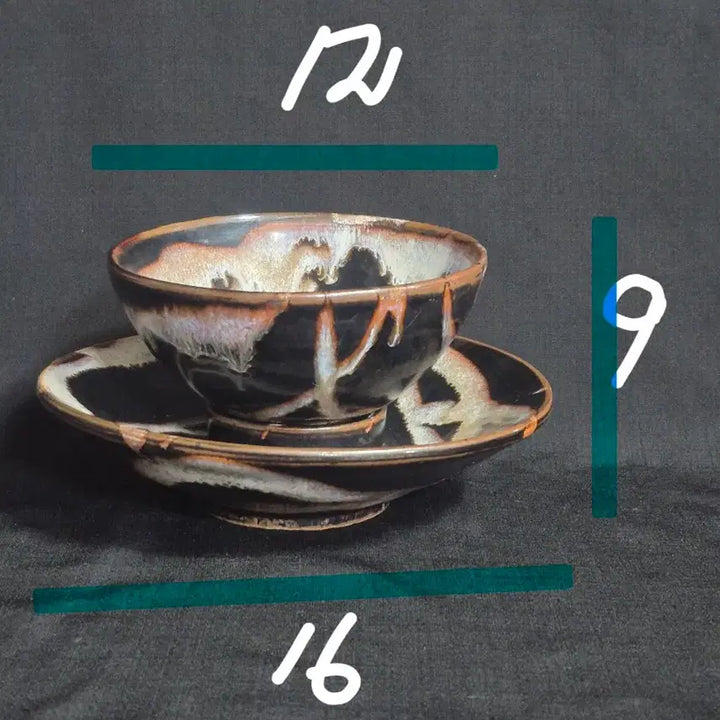 [BUNJANG] Black Glaze Jian Ware Tea Bowl with Stand / 흑유 건요 천목 다완 잔 잔대 차잔