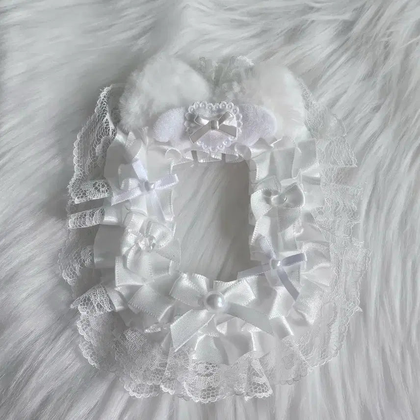 [BUNJANG] Handmade Lace Toploader Deco Kit - White Angel Cat Ribbon Balletcore / 레이스탑꾸 화이트 고양이 엔젤 리본 발레코어 물방울 하트 탑로더 꾸미기