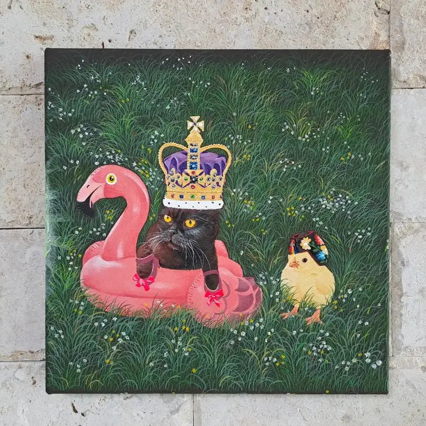 [BUNJANG] Cat and Chick with Crown Illustration Framed Art / 고양이와 병아리 왕관 일러스트 액자