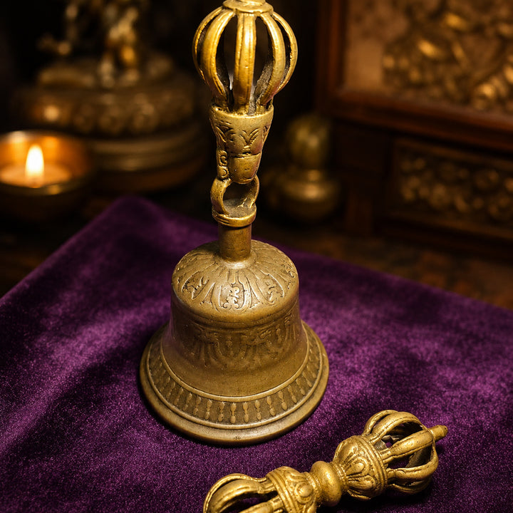 [BUNJANG] Tibetan Style Vajra Bell and Dorje Set / 티베트 양식 금강령 금강저 세트 수공예 의식구 빈티지 소장품