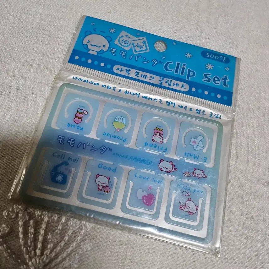 [BUNJANG] Momo Panda Square Bookmark Clip Set - Blue / 모모판다 사각 북마크 클립 세트 산엑스 고전문구 레트로 팬시 파랑 블루