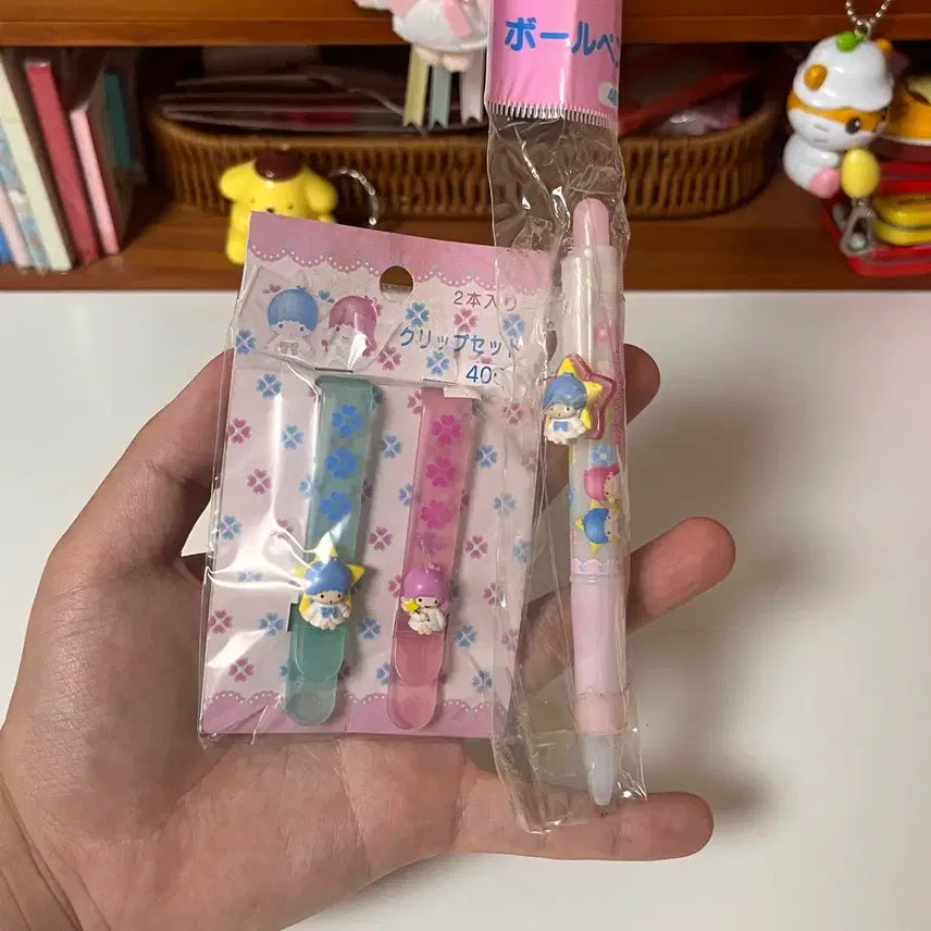 [BUNJANG] KikiLala Classic Diary Clips &amp; Ballpoint Pen Set / (일괄)고전 키키라라 다이어리 클립 키키 볼펜 집게