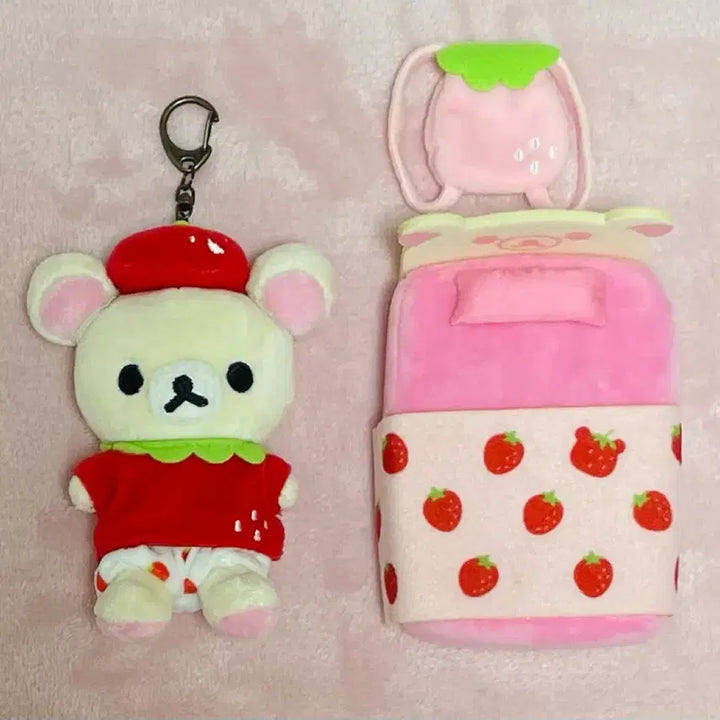 [BUNJANG] Rilakkuma Strawberry Charm Doll Bed Bundle Set / 일괄) 코리락쿠마 딸기 키링 인형 침대