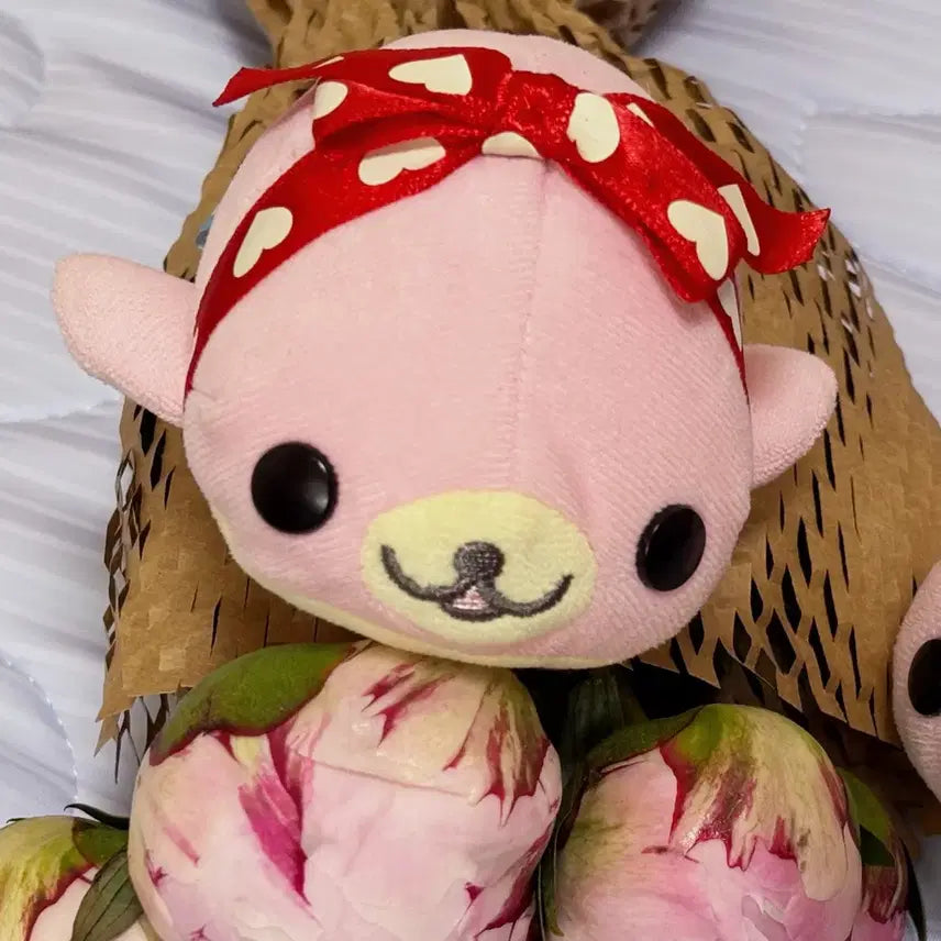 [BUNJANG] Rare Classic Mamegoma Pink Plush with Heart Ribbon / (고전 레어) 하트 핑크 마메고마