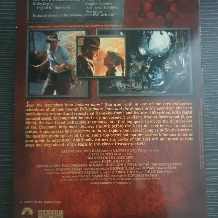 [BUNJANG] Indiana Jones Raiders of the Lost Ark DVD / 인디아나 존스 레이더스 잃어버린 성궤 DVD