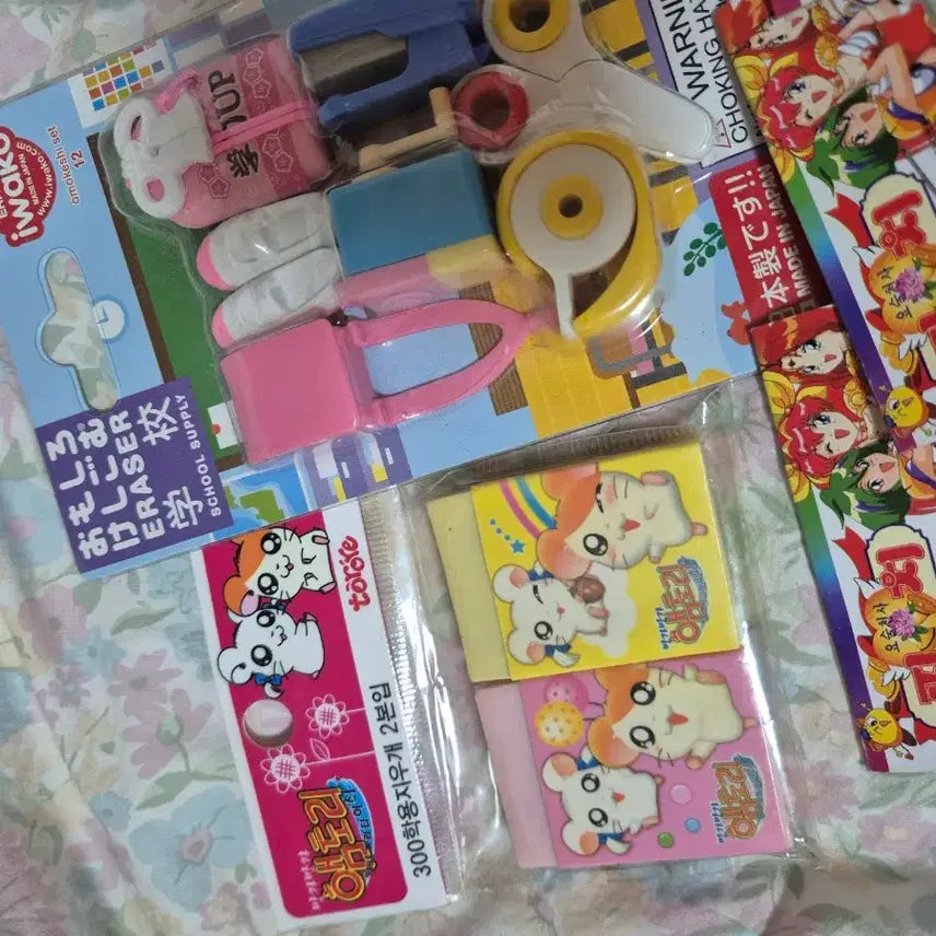 [BUNJANG] Wedding Peach &amp; Banga Banga Hamster Eraser Set / 고전문구 웨딩피치 방가방가햄토리 포함 지우개 일괄판매