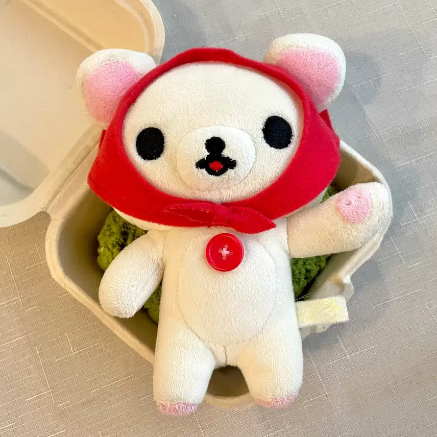 [BUNJANG] Vintage Strawberry Red Riding Hood Korilakkuma Plush Doll / 고전 딸기 빨간 두건 코리락쿠마 인형